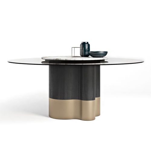 Moderner Esstisch - MARYGOLD - Formitalia Group - Glas / Gestell aus gebürstetem Metall / Gestell aus Holz