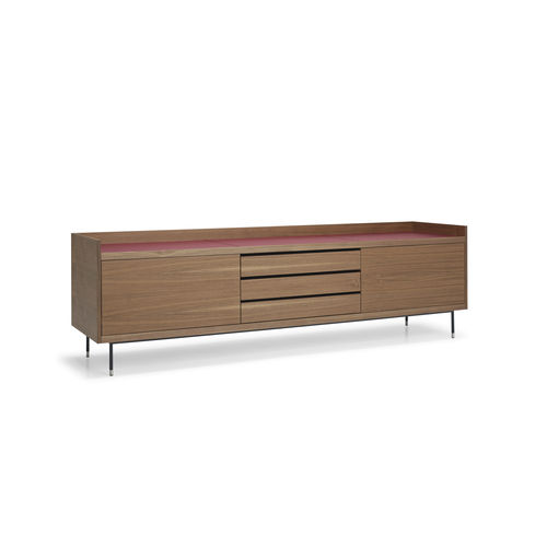 Modernes Sideboard - Priv&eacute; B - Frag - Nussbaum / lackierter Stahl / Glas