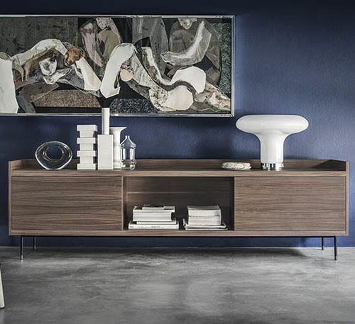Modernes Sideboard - Priv&eacute; A - Frag - Nussbaum / Metall / Glas