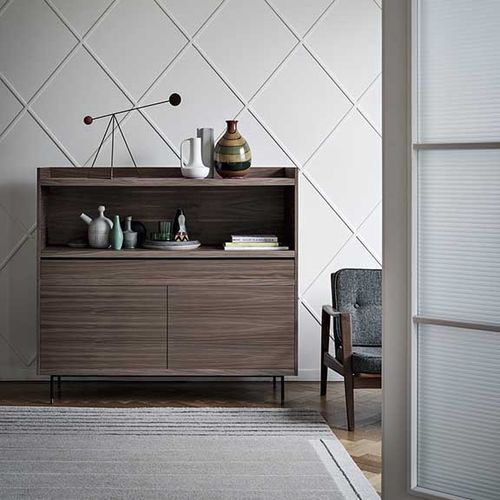 Modernes Sideboard - Priv&eacute; C - Frag - Nussbaum / Stahl / Glas