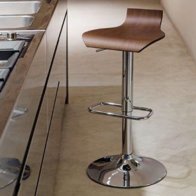 Moderner Barhocker - EGO SG405GAS LEGNO - Friulsedie Sud by Dalmasson - Leder / Sperrholz / Gestell aus verchromtem Metall