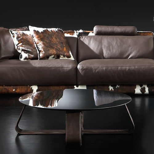 Moderner Couchtisch - T06 - Gamma Arredamenti International - Edelstahl / Leder / rund
