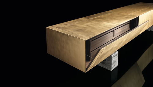 Modernes Sideboard - SLIM SIDE - Henge - Messing / Stein / Eukalyptusholz