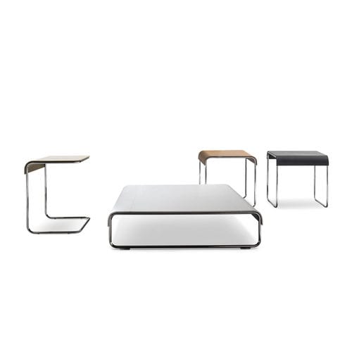 Moderner Couchtisch - ADD_LOOK - i4 MARIANI - Leder / Kuhfell / Gestell aus verchromtem Stahl