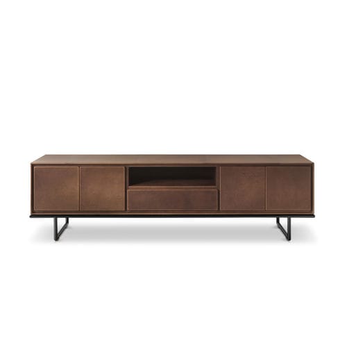 Modernes Sideboard - SLICK - i4 MARIANI - Stahl / Leder / mit Regal