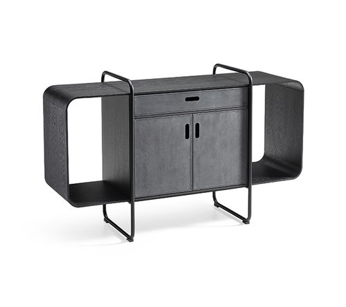 Modernes Sideboard - APELLE - MIDJ - Holz / lackiertes Metall / Leder