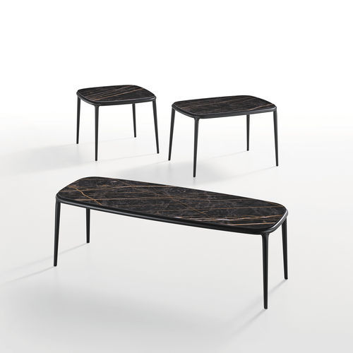 Moderner Couchtisch - LEA CT-S - MIDJ - Holzfurnier / Keramik / Gestell aus lackiertem Stahl