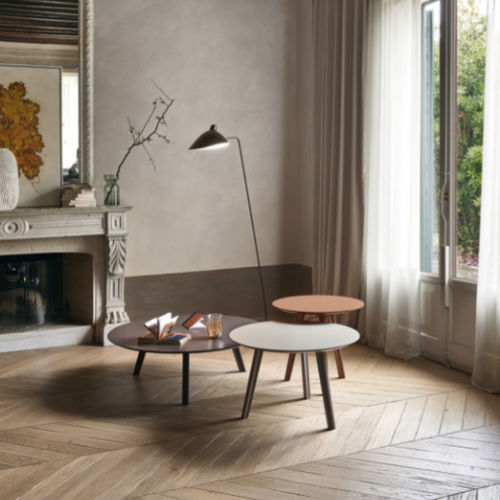 Moderner Beistelltisch - Trio - SANGIACOMO - mattlackiertes Holz / Gestell aus Buche / rund