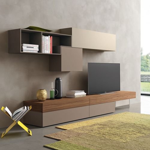 Moderne Wohnwand - LAMPO L6C06 - SANGIACOMO - Holzfurnier / mattlackiertes Holz / Methacrylat