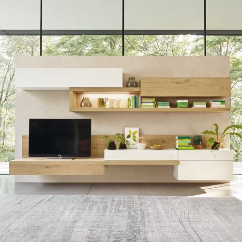 Moderne Wohnwand - LAMPO PIANALI L6C16 - SANGIACOMO - Eiche / mattlackiertes Holz / Modul
