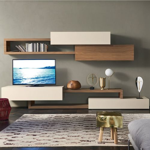 Moderne Wohnwand - LAMPO PIANALI L6C18 - SANGIACOMO - lackiertes Holz / Modul / mit Regal