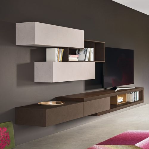 Moderne Wohnwand - LAMPO PIANALI L6C22 - SANGIACOMO - lackiertes Holz / Holzfurnier / Nussbaum