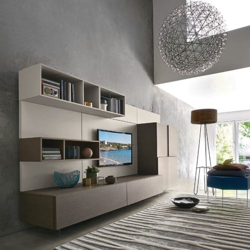 Moderne Wohnwand - LAMPO L6C24 - SANGIACOMO - Eiche / Holzfurnier / mattlackiertes Holz