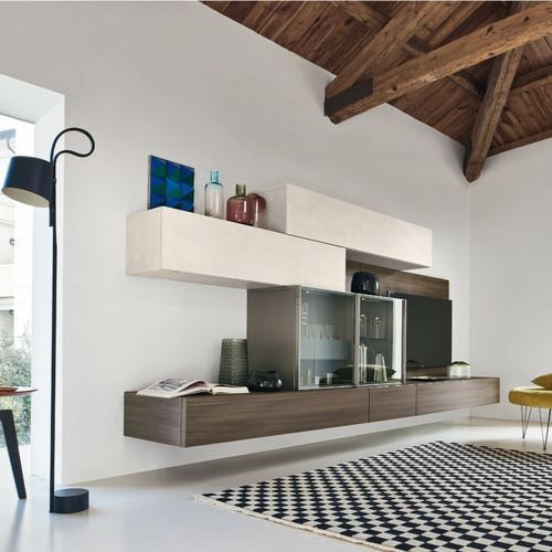 Moderne Wohnwand - LAMPO L6C25 - SANGIACOMO - Glas / Aluminium / melaminbeschichtet