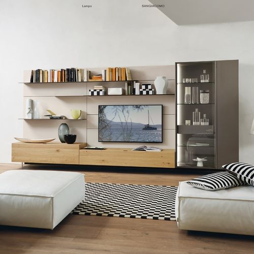 Moderne Wohnwand - LAMPO SCRIGNO L6C31 - SANGIACOMO - lackiertes Holz / Eiche / Holzfurnier