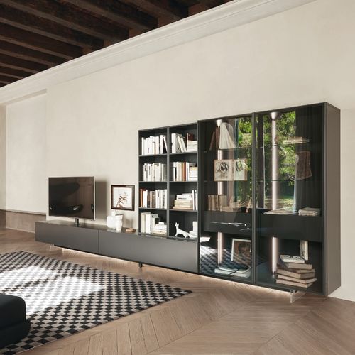 Moderne Wohnwand - LAMPO SCRIGNO L6C32 - SANGIACOMO - Glas / lackiertes Aluminium / Modul