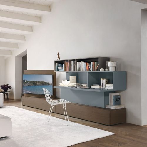 Moderne Wohnwand - LAMPO L6C34 - SANGIACOMO - Eiche / Holzfurnier / lackiertes Metall