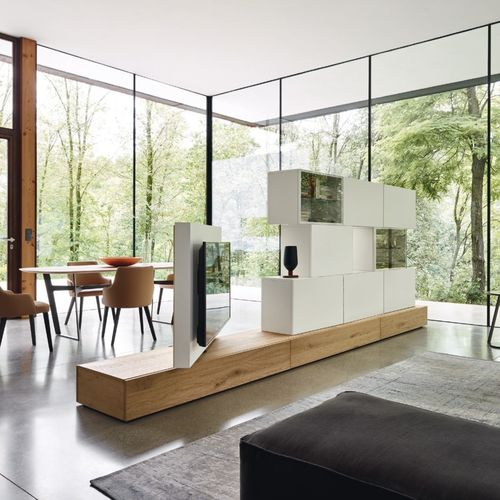 Moderne Wohnwand - LAMPO L6C35 - SANGIACOMO - Eiche / Holzfurnier / mattlackiertes Holz