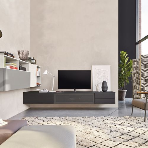 Moderne Wohnwand - LAMPO L6C36 - SANGIACOMO - Eiche / Holzfurnier / mattlackiertes Holz