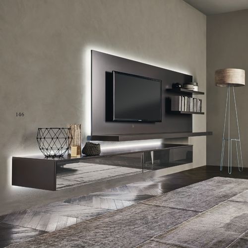 Moderne Wohnwand - L6C39 - SANGIACOMO - lackiertes Holz / Modul / mit Regal