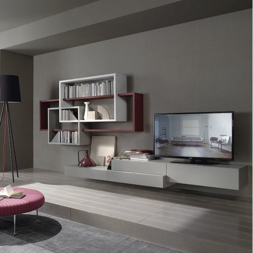 Moderne Wohnwand - LAMPO L6C42 - SANGIACOMO - lackiertes Holz / Modul / mit Regal