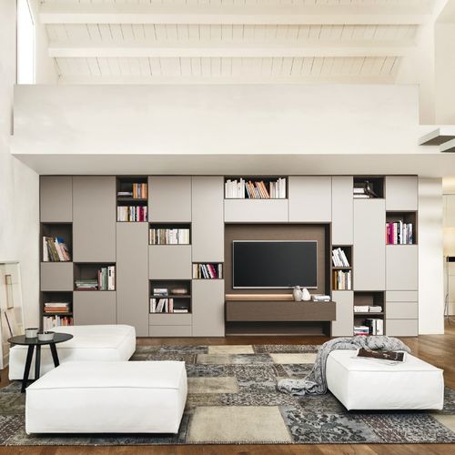 Moderne Wohnwand - MODO M6C67 - SANGIACOMO - lackiertes Holz / Holzfurnier / Eiche