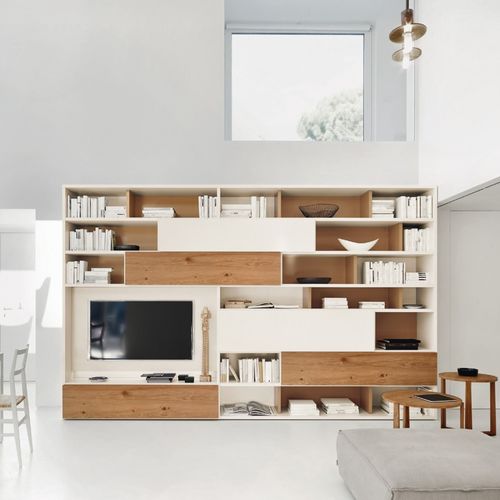 Moderne Wohnwand - MODO M6C69 - SANGIACOMO - Holzfurnier / Eiche / mattlackiertes Holz