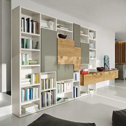Moderne Wohnwand - MODO M6C71 - SANGIACOMO - Holzfurnier / Eiche / mattlackiertes Holz