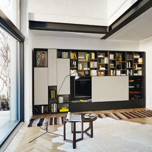 Moderne Wohnwand - MODO M6C74 - SANGIACOMO - lackiertes Glas / Holzfurnier / Eiche