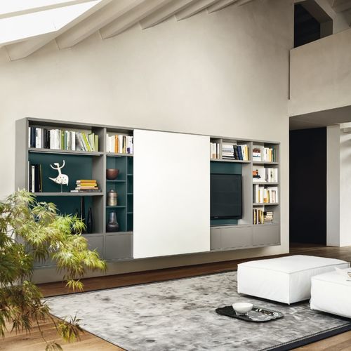 Moderne Wohnwand - MODO M6C76 - SANGIACOMO - lackiertes Glas / mattlackiertes Holz / für TV