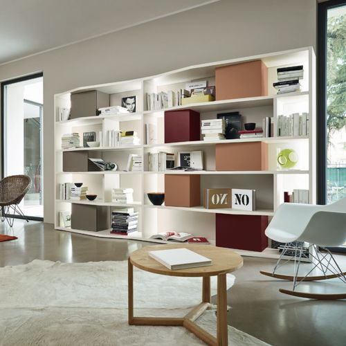 Modernes Bücherregal - MODO M6C87 - SANGIACOMO - mattlackiertes Holz / mit integrierter Beleuchtung / weiß