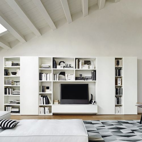 Moderne Wohnwand - MODO M6C94 - SANGIACOMO - mattlackiertes Holz / Aluminium / für TV