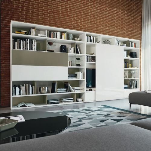 Moderne Wohnwand - MODO M6C95 - SANGIACOMO - Glas / mattlackiertes Holz / für TV
