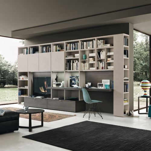 Moderne Wohnwand - MODO M6C96 - SANGIACOMO - Holzfurnier / Eiche / melaminbeschichtet