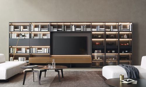 Moderne Wohnwand - MODO M6C62 - SANGIACOMO - Rauchglas / lackiertes Aluminium / für TV