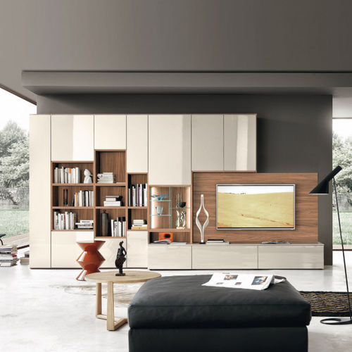 Moderne Wohnwand - MODO M6C66 - SANGIACOMO - Glas / Holzfurnier / Nussbaum