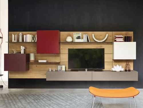 Moderne Wohnwand - LAMPO L6C27 - SANGIACOMO - lackiertes Holz / Holzfurnier / Nussbaum