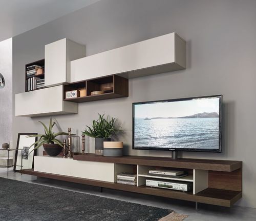 Moderne Wohnwand - LAMPO L6C37 - SANGIACOMO - Eiche / Holzfurnier / Verbundwerkstoff