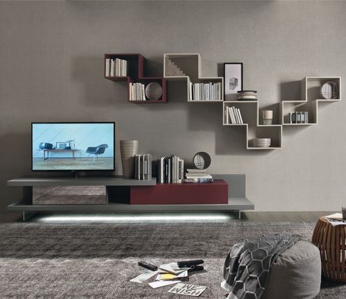 Moderne Wohnwand - LAMPO L6C38 - SANGIACOMO - lackiertes Holz / Methacrylat / Modul