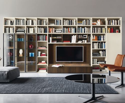 Moderne Wohnwand - MODO M6C63 - SANGIACOMO - Glas / Holzfurnier / Eiche