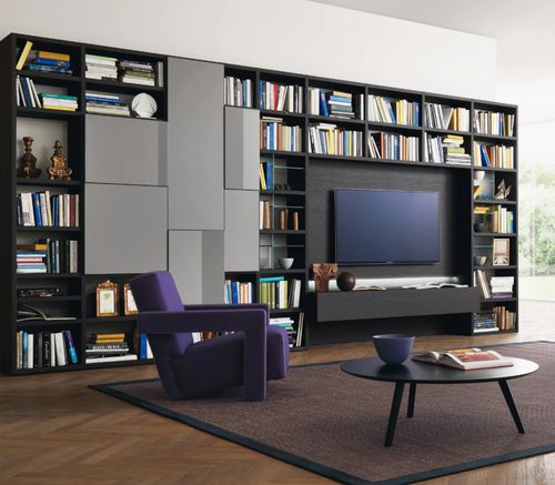 Moderne Wohnwand - MODO M6C72 - SANGIACOMO - Glas / Holzfurnier / Eiche