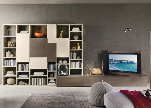 Moderne Wohnwand - MODO M6C91 - SANGIACOMO - Holzfurnier / Eiche / mattlackiertes Holz