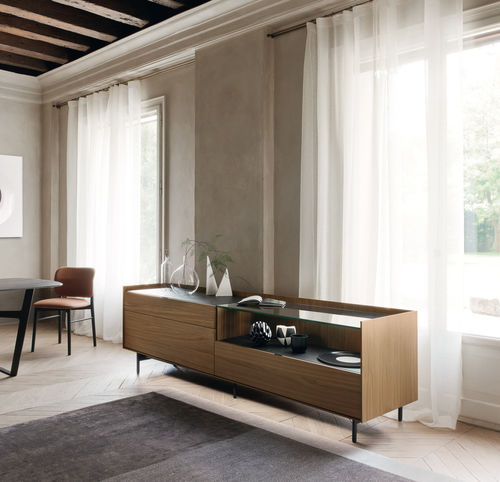 Modernes Sideboard - Cabaret 56B sx - SANGIACOMO - Holzfurnier / mattlackiertes Holz / lackiertes Metall