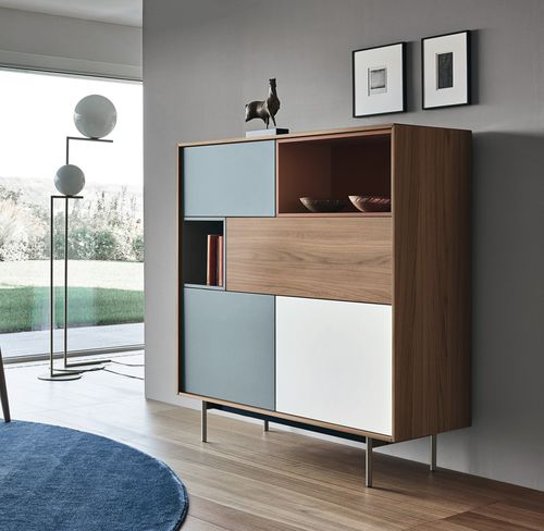 Modernes Sideboard - Lampo Open 47 - SANGIACOMO - lackiertes Holz / Holzfurnier / lackiertes Aluminium