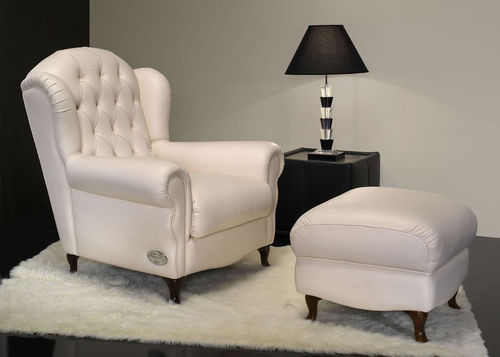 Chesterfield-Sessel - MY CHAIR - Nieri - Leder / Stoff / mit Fußstütze