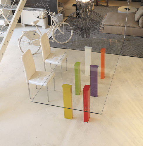 Moderner Tisch - S64.ROMOLO - XABITAre - Hartglas / Gestell aus Holz / rechteckig