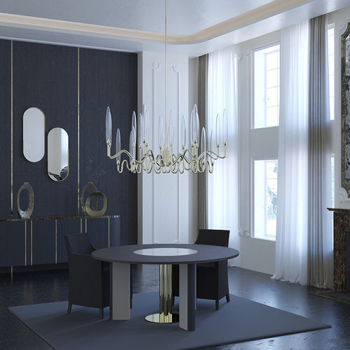 Moderner Esstisch - MOON - Scandal Home Couture - Eiche / Glas / Gestell aus Metall