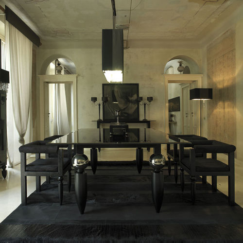 Moderner Esstisch - RETTANGOLO - Scandal Home Couture - Glas / Gestell aus Holz / Gestell aus Metall