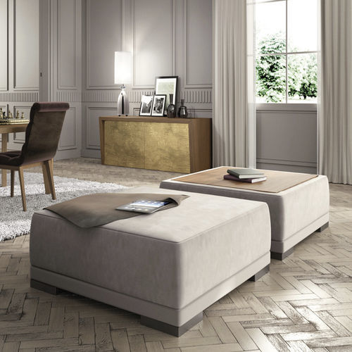 Stoff-Ottomane - BILBAO - Scandal Home Couture - Leder / Holz / quadratisch