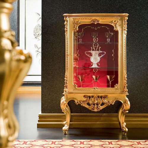 Stil-Vitrine - 508 - Silik - mit hohen Beinen / Glas / Holz